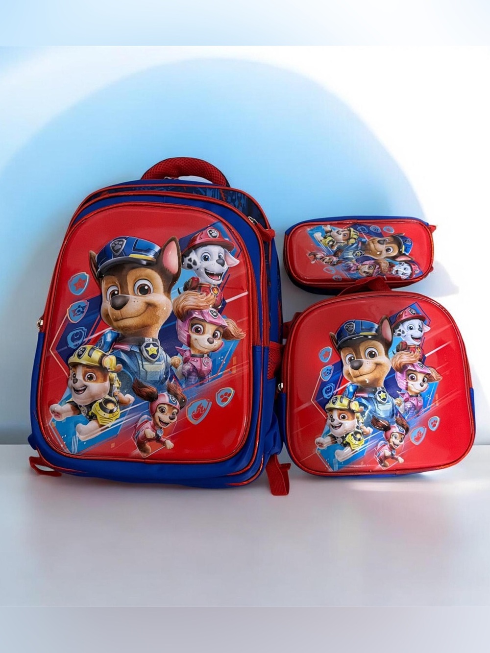 Paw Patrol Red and Blue 3-Piece Kids Backpack Set with Lunch Bag & Pencil Case